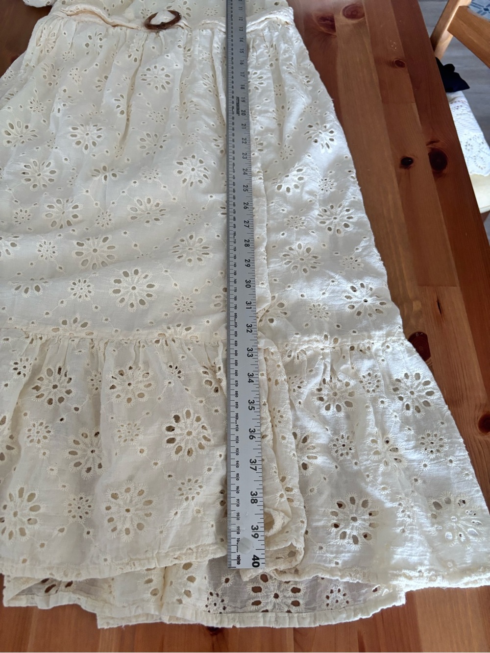 Cream Eyelet Midi Dress with Belted Waist - Picture 7 of 7